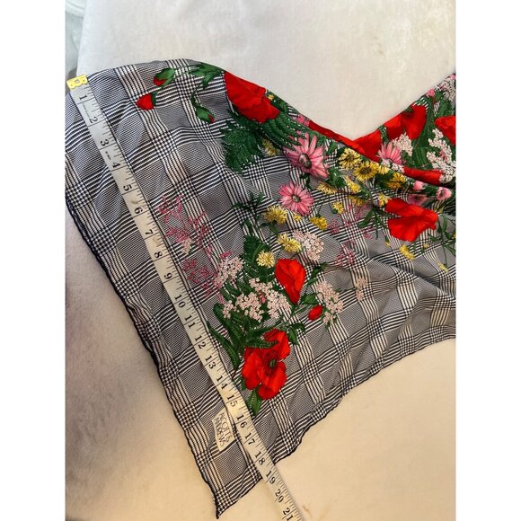 Alcott & Andrews Silk Scarf Made in Italy NEW NOS Vintage Floral Houndstooth - Picture 6 of 6
